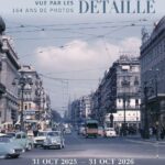 affiche de l'exposition : Marseille vue par les Détaille au Musée d'Histoire de Marseille. La photo date probablement des années 50, voitures d'époque sur la Canebière, tout au fond on distingue les flèches de l'église des Réformés, le Vieux-Port est donc derrière nous